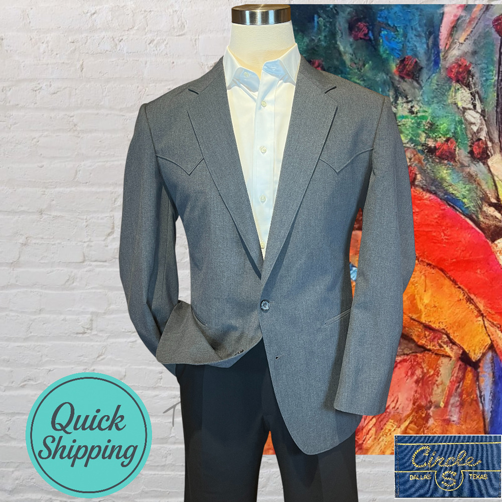 Circle S Dallas Texas 40L Mens Gray Western Blazer Sport Coat Rockabilly Rodeo